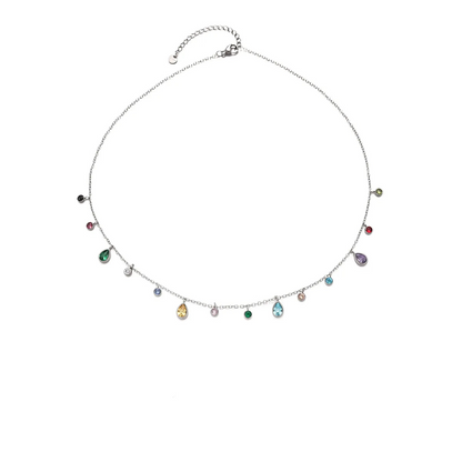 Κολιέ ατσάλι με χρωματιστά zircon - NE731