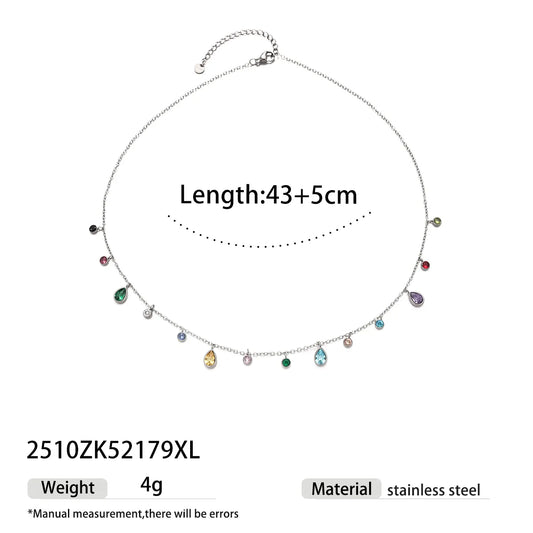 Κολιέ ατσάλι με χρωματιστά zircon - NE731