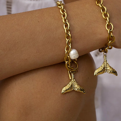 Βραχιόλι επιχρυσωμένο ατσάλι με ουρά ψαριού- BR422