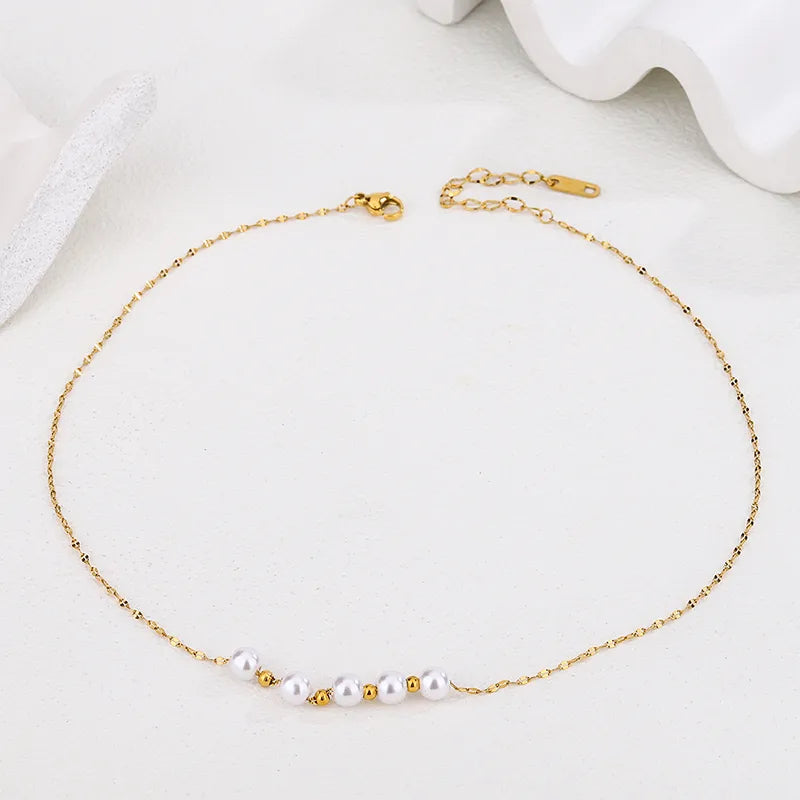 Κολιέ ατσάλινο με πέρλες  -w658