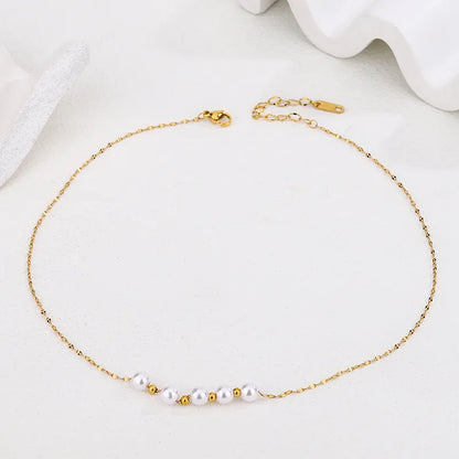 Κολιέ ατσάλινο με πέρλες  -w658