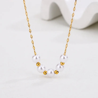 Κολιέ ατσάλινο με πέρλες  -w658