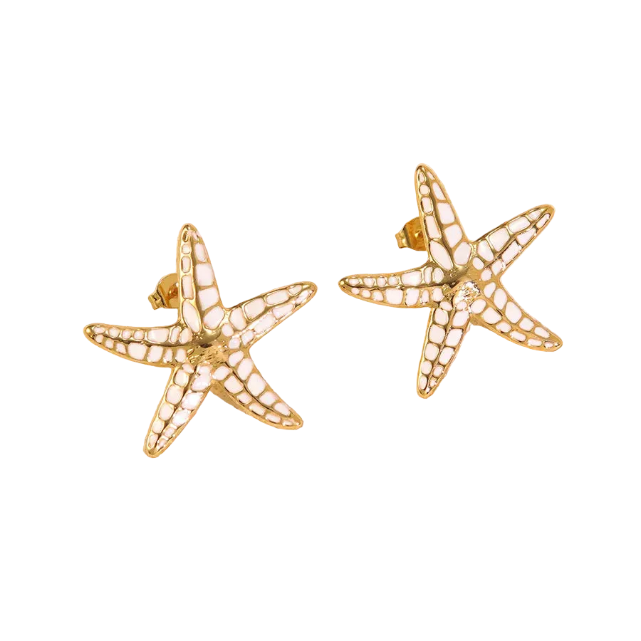 Σκουλαρίκια επιχρυσωμένο ατσάλι με λευκό αστερία - EA794