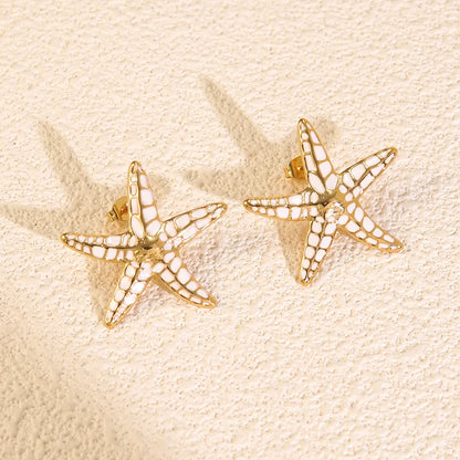 Σκουλαρίκια επιχρυσωμένο ατσάλι με λευκό αστερία - EA794