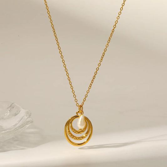 Κολιέ επιχρυσωμένο ατσάλι με πέρλα-NE430