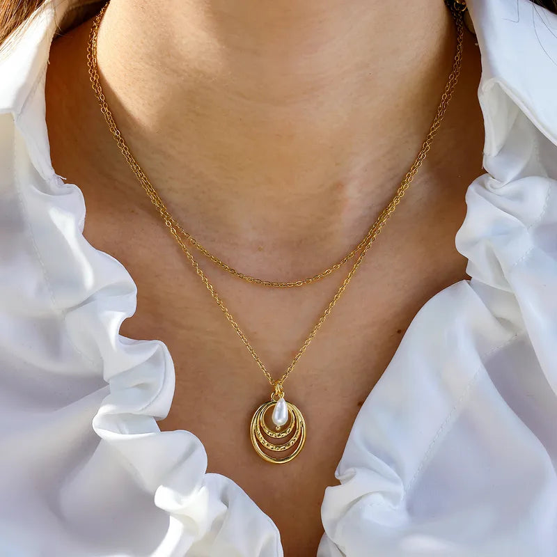 Κολιέ επιχρυσωμένο ατσάλι με πέρλα-NE430