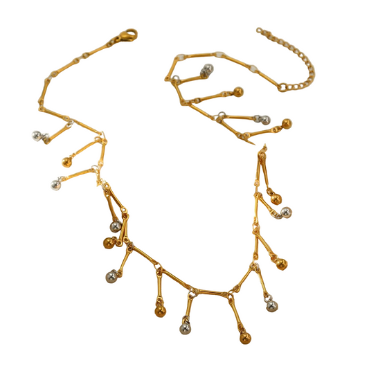 Κολιέ επιχρυσωμένο ατσάλι με ασημί-NE329