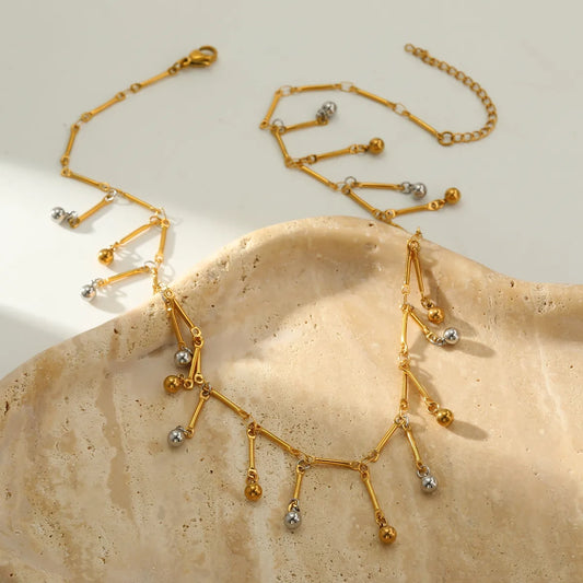 Κολιέ επιχρυσωμένο ατσάλι με ασημί-NE329