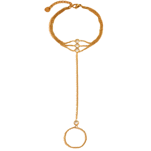 Βραχιόλι επιχρυσωμένο ατσάλι με zircon και δαχτυλίδι αλυσίδα - BR447