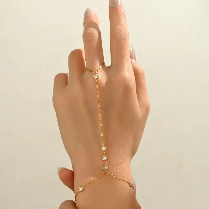 Βραχιόλι επιχρυσωμένο ατσάλι με zircon και δαχτυλίδι αλυσίδα - BR447