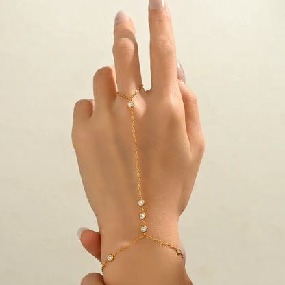 Βραχιόλι επιχρυσωμένο ατσάλι με zircon και δαχτυλίδι αλυσίδα - BR447