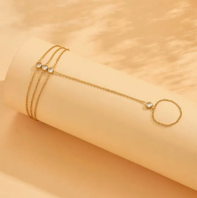 Βραχιόλι επιχρυσωμένο ατσάλι με zircon και δαχτυλίδι αλυσίδα - BR447
