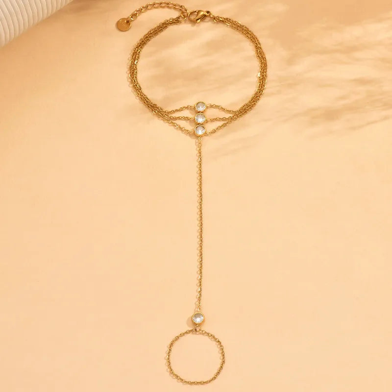 Βραχιόλι επιχρυσωμένο ατσάλι με zircon και δαχτυλίδι αλυσίδα - BR447