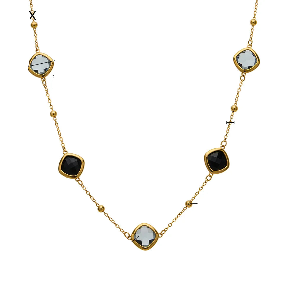 Κολιέ επιχρυσωμένο ατσάλι με γυαλί ασπρόμαυρο-NE545