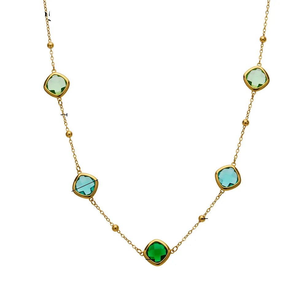 Κολιέ επιχρυσωμένο ατσάλι με γυαλί πράσινο γαλάζιο-NE544