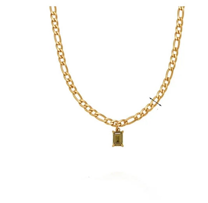 Κολιέ επιχρυσωμένο ατσάλινο με πράσινο zircon -NE060