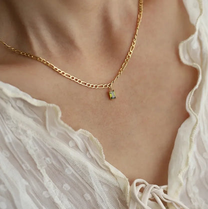 Κολιέ επιχρυσωμένο ατσάλινο με πράσινο zircon -NE060