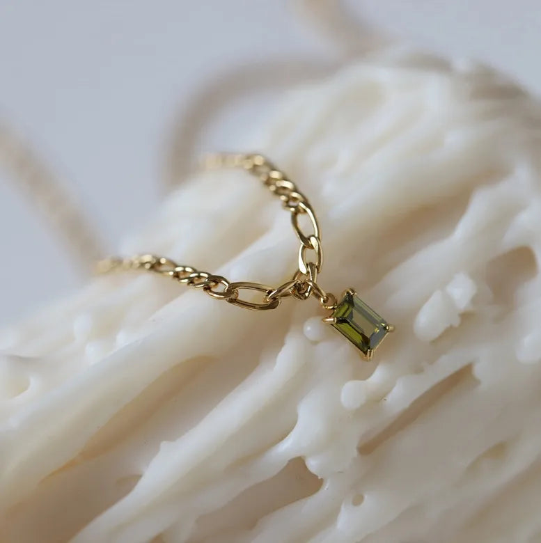 Κολιέ επιχρυσωμένο ατσάλινο με πράσινο zircon -NE060