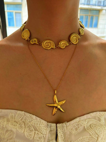 Κολιέ επιχρυσωμένο ατσάλι με αστερία - NE094