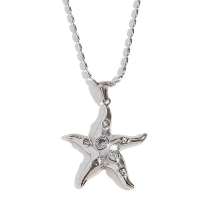 Κολιέ  ατσάλι με αστερία και zircon- NE553