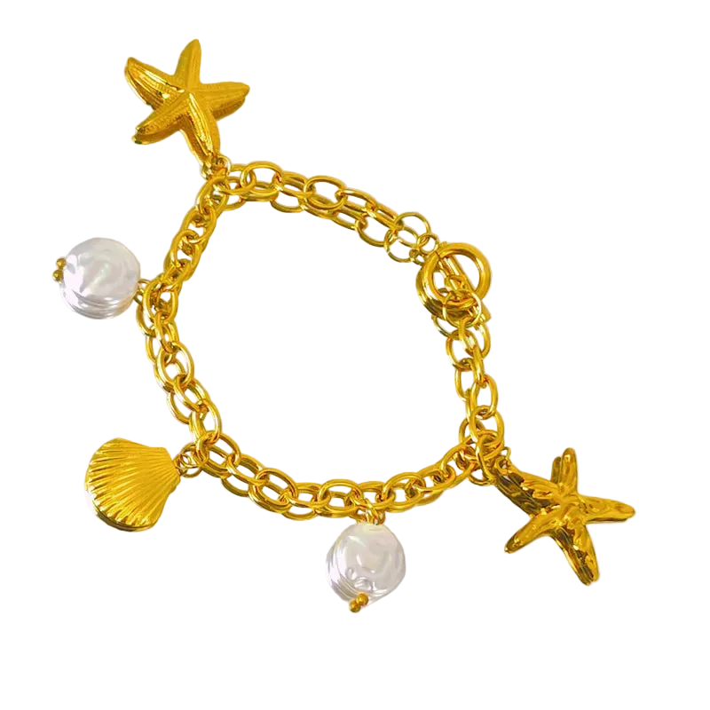 Βραχιόλι επιχρυσωμένο ατσάλι με κοχύλια - BR468