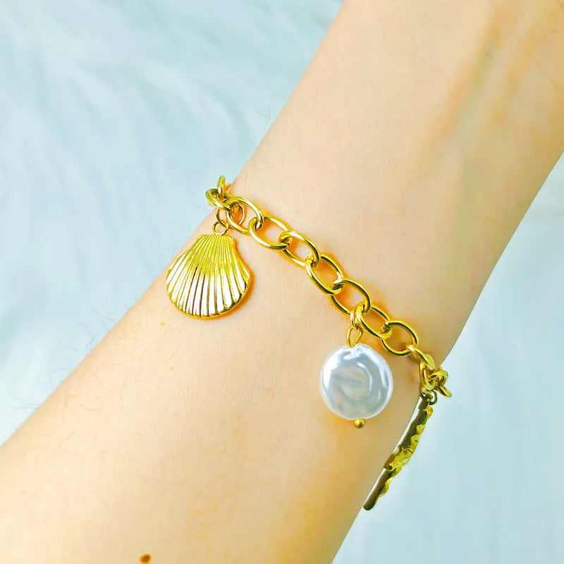 Βραχιόλι επιχρυσωμένο ατσάλι με κοχύλια - BR468