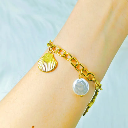 Βραχιόλι επιχρυσωμένο ατσάλι με κοχύλια - BR468