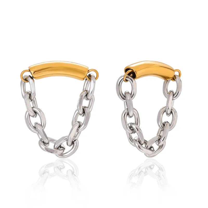 Σκουλαρίκια επιχρυσωμένο ατσάλι με ασημί αλυσίδα-EA508