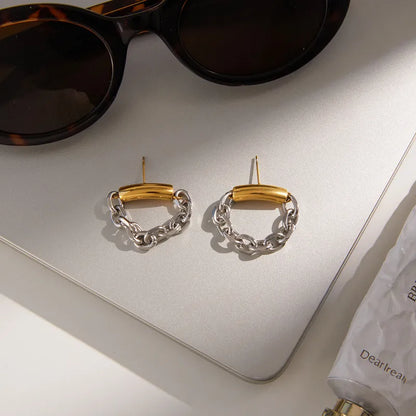 Σκουλαρίκια επιχρυσωμένο ατσάλι με ασημί αλυσίδα-EA508