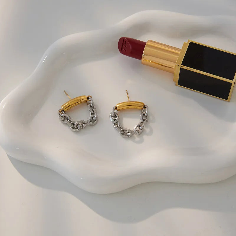 Σκουλαρίκια επιχρυσωμένο ατσάλι με ασημί αλυσίδα-EA508