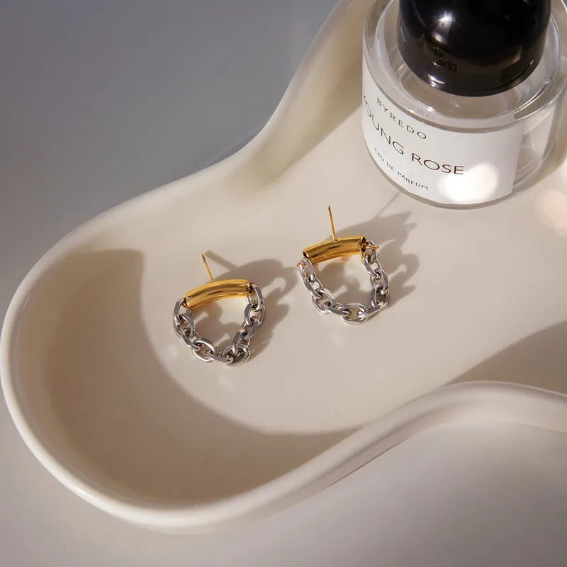 Σκουλαρίκια επιχρυσωμένο ατσάλι με ασημί αλυσίδα-EA508