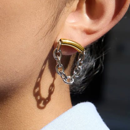 Σκουλαρίκια επιχρυσωμένο ατσάλι με ασημί αλυσίδα-EA508