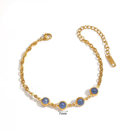 Βραχιόλι επιχρυσωμένο ατσάλι με μπλε πέτρες-BR187