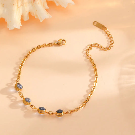 Βραχιόλι επιχρυσωμένο ατσάλι με μπλε πέτρες-BR187