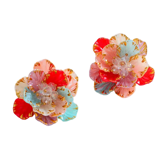 Σκουλαρίκια επιχρυσωμένο ατσάλι ακρυλικά λουλούδια - EA416