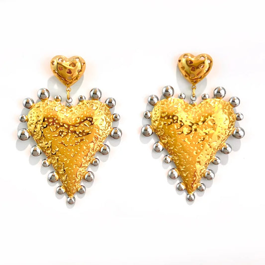 Σκουλαρίκια επιχρυσωμένο ατσάλι μεγάλες καρδιές-EA669