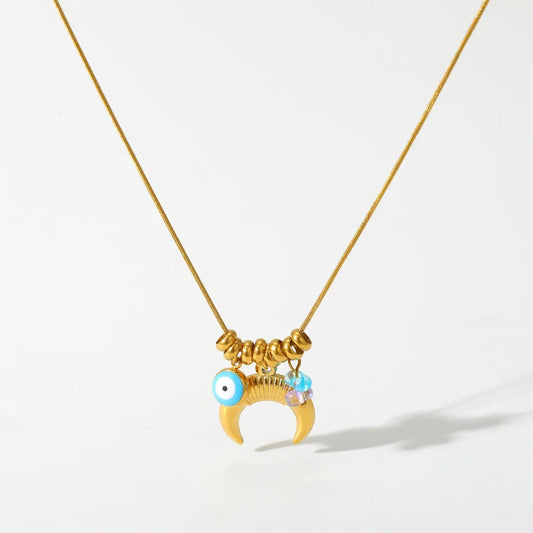 Colier din oțel placat cu aur cu ochi-NE074