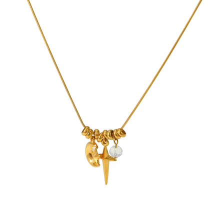 Colier din oțel placat cu aur cu stea și lună-NE077