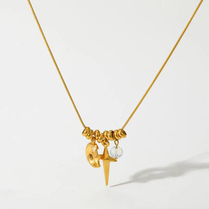 Colier din oțel placat cu aur cu stea și lună-NE077