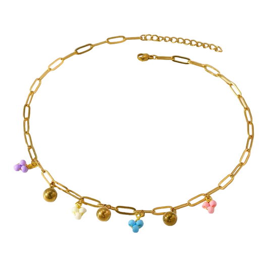 Κολιέ επιχρυσωμένο ατσάλι με πολύχρωμα charms - NE367