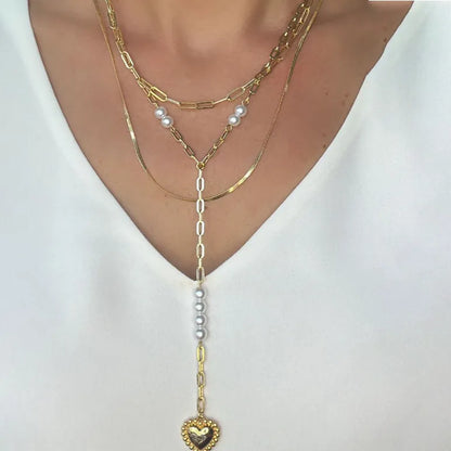 Κολιέ επιχρυσωμένο ατσάλι διπλή αλυσίδα καρδιά-NE389