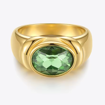 Δαχτυλίδι χρυσό ατσάλι με πράσινη zircon πέτρα-R204