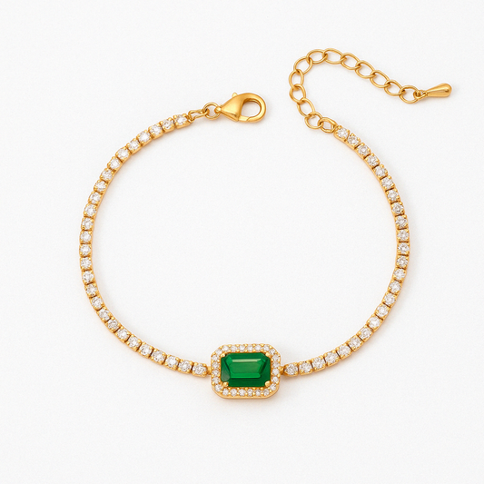 Brass bracelet with green stone - w222