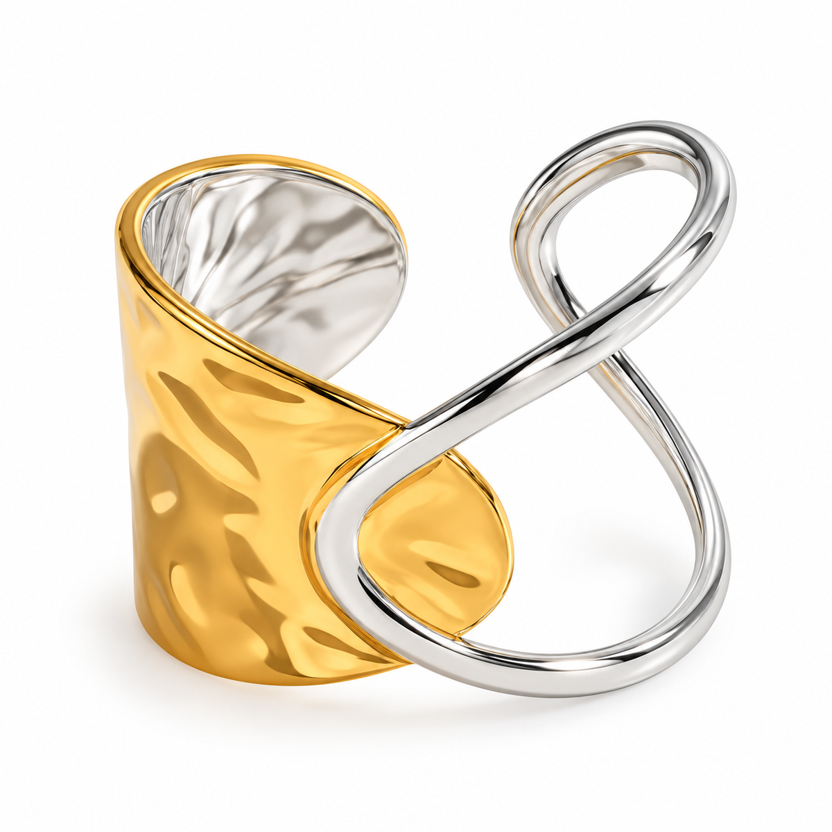 Bague acier dorée et argentée - R080