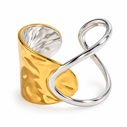 Bague acier dorée et argentée - R080