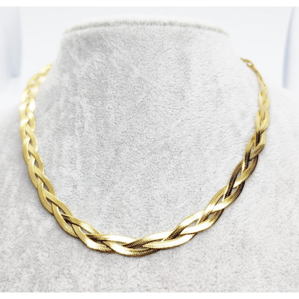 Necklace triple knit chain gold steel-ne413