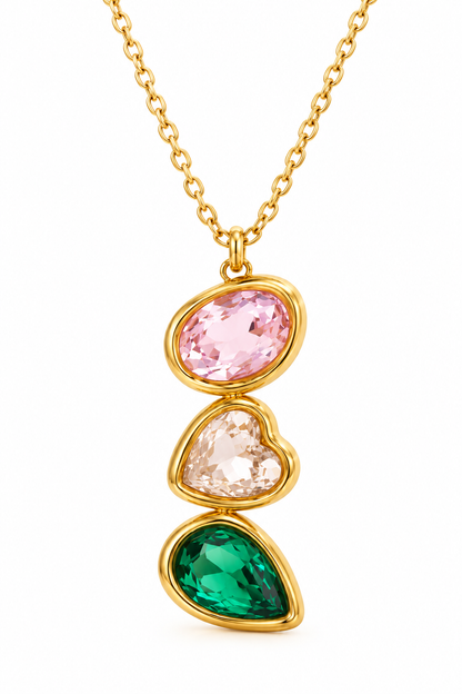Steel gold necklace with zircon - NE699