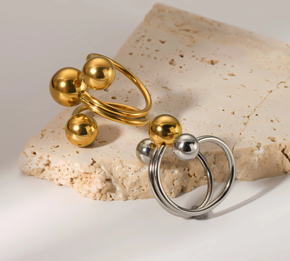 Δαχτυλίδι επιχρυσωμένο ατσάλι και ασημί με μπάλες-R209