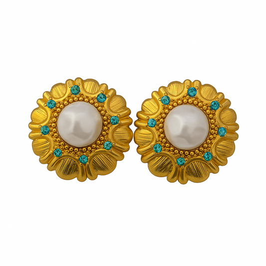 Σκουλαρίκια ορειχάλκινα με γαλάζιες πέτρες -w368