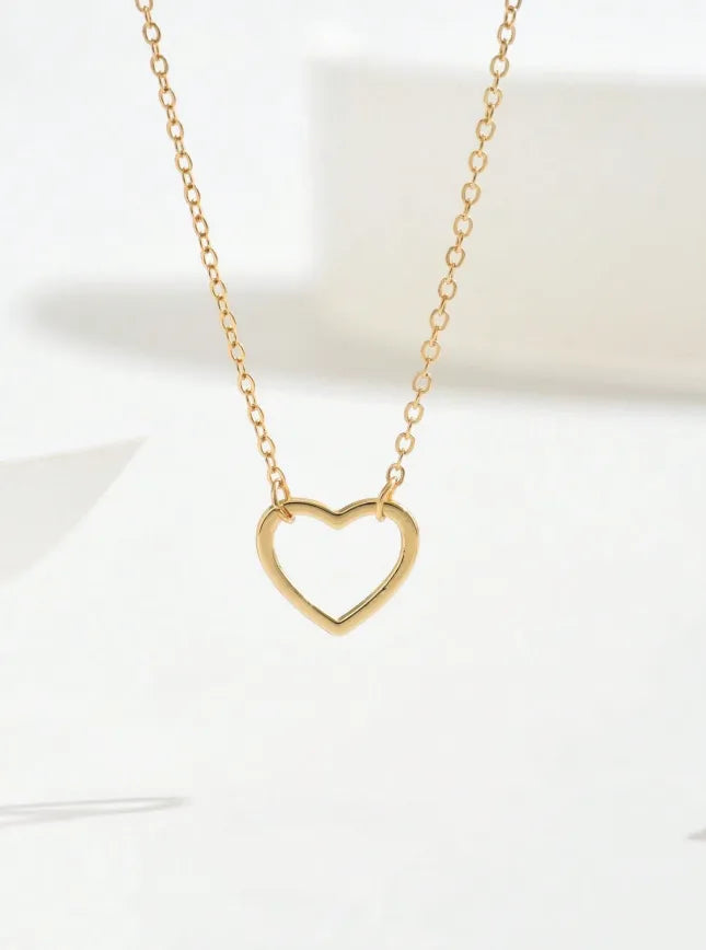 Steel necklace with thin golden heart- NE058